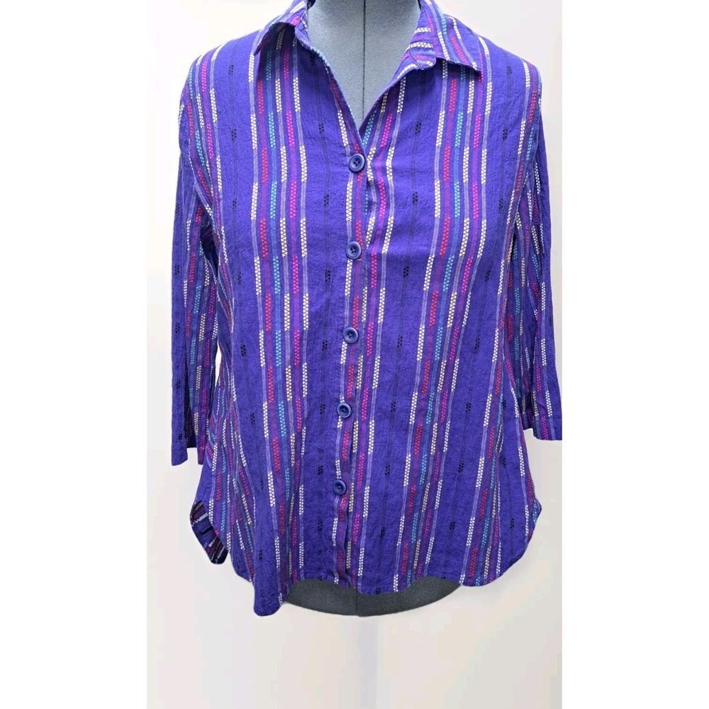 Habitat Stripped Hi-low Hem Blouse Shirt Size Medium 3/4 Sleeve Bohemian